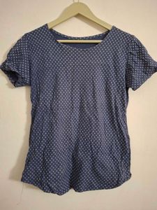 Blue Ditsy Print Short Sleeve Top