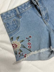 Embroidered Denim Shorts