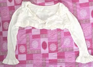 Cream Knit Shrug with Ruffle Sleeves