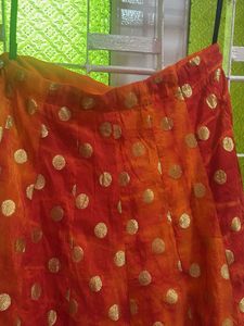Vibrant Orange &amp; Gold Polka Dot Skirt