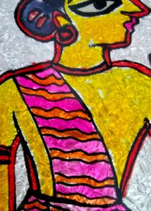Glass Painting Of Tribal Figures For Home Decor.
