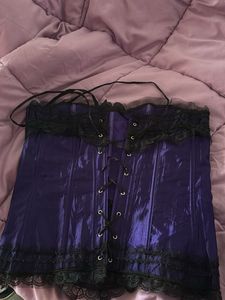 Purple Corset Top with Black Lace Trim