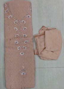 Soft Peach Cotton Semi-Stitched Suit