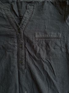 Faded navy blue Long Sleeve Button-Up Tunic