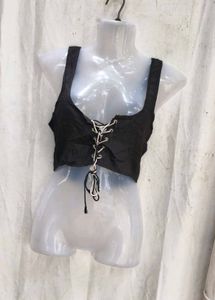 19158. Black Lace-Up Crop Top