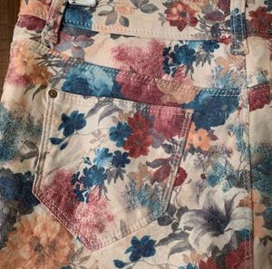 ZARA Floral Print Denim Shorts
