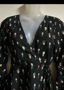 Cute Cactus Print Wrap Top