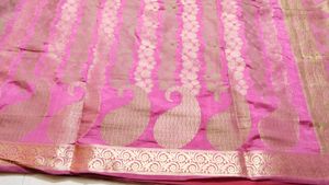 Elegant Pink Saree with Gold Paisley