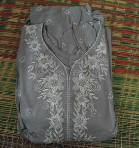Elegant Grey Embroidered Kurta Set