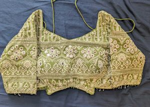Green Mirror Work Organza Lehenga Choli