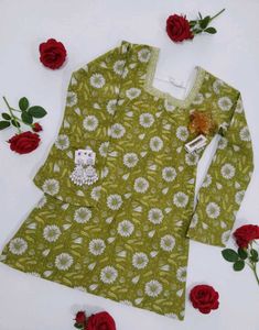 Green Floral Print Short Kurti💚
