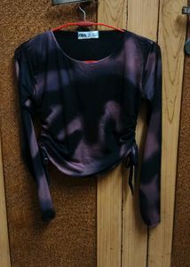 Tie-Dye Ruched Long Sleeve Top