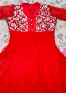 Stunning Red Embroidered Anarkali Suit