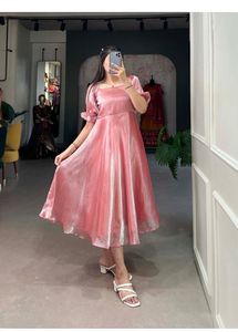 Elegant Pink Satin Midi Dress