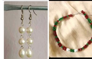 Elegant Pearl Drop Earrings & Beaded Choker Set