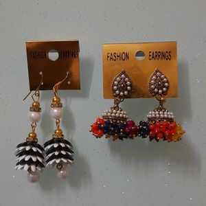 Beaded & Pearl Jhumka Earrings (Set of 2)🧡