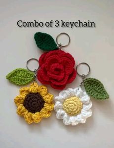 Crochet flower Keychain Set of 3