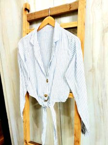 Chic Striped Tie-Front Shirt Size-32
