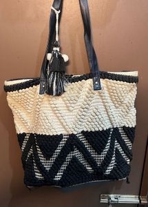 Boho Textured Tote Bag with Tassel