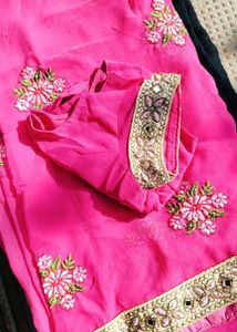 Vibrant Pink Embroidered Saree