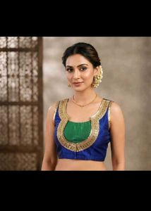 Royal Blue &amp; Emerald Green Designer Blouse