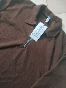 Men's Brown Zip Polo Shirt