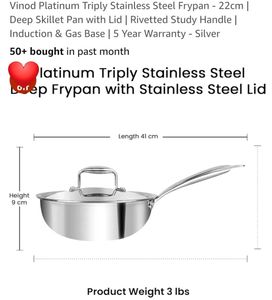 Vinod Stainless Steel Frypan 22cm
