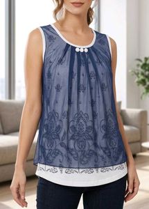 Blue Floral Sheer Sleeveless Top