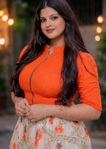 Stylish Orange Zip Top with Floral Long Skirt – Pa