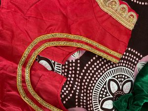 Elegant Red Blouse with Gold Embroidery