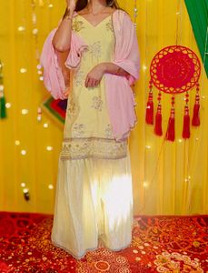 Elegant Yellow sharara set with dupatta