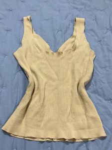 Cream Ribbed V-Neck Tank Top