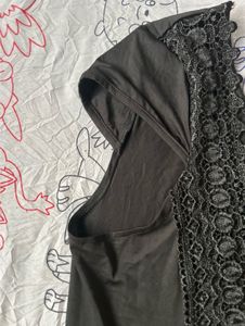 Chic Lace Trim Dark Grey Top