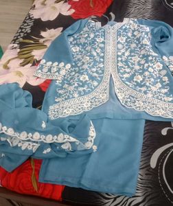 Blue Embroidered Ethnic plazo set