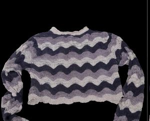 Wave-Knit color block Cardigan