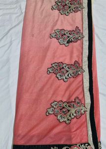 pink ombre saree with velvet border