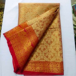 Luxurious Golden & Red Silk Saree