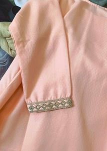 Peach Kurta with Embellished Neckline