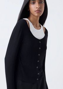 Black Ribbed Cold Shoulder Layered Top for Women