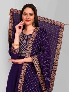 Elegant Purple Kurta Set with Palazzo &amp; Dupatta