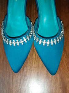 Stunning Teal Embellished Mules