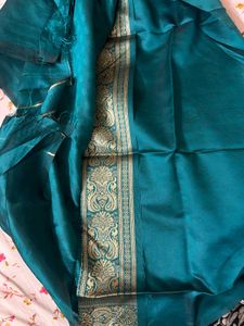 Teal Banarasi Silk Saree with blouse piece