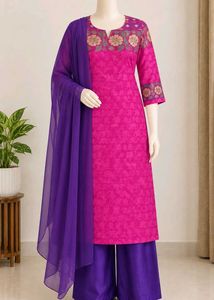Elegant Pink unstitched 2 Kurta Set with bottom fa