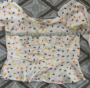 White Peplum Top with Umbrella Print