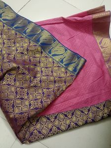 Pink And Blue Pattern Saree For Women's