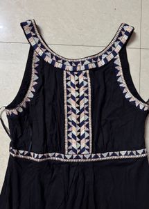Black Embroidered V-Neck Dress