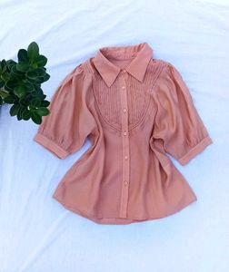 Chic Pleated Detail Puff Sleeve Top