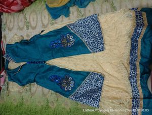 Teal Blue Embroidered frock suit set