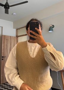 Beige Knit V-Neck Sweater
