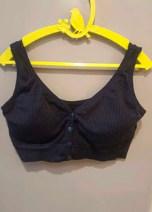 Comfortable Black Ribbed Front-open Bra